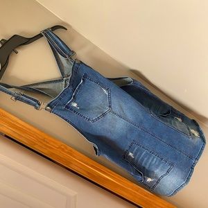 Lightly ripped Jean overall dress!